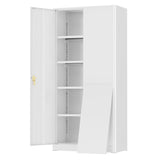 SUNCROWN Metal Storage Cabinets with 2 Doors and 4 Adjustable Shelves, 72” Tall Locking Garage Cabinet Steel Utility Tool Lockable File Cabinets for Office,Home, Gym, White SUNCROWN