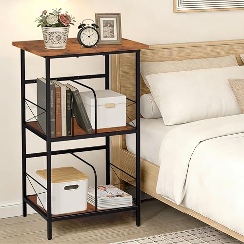 FiloxeniaOasis Record Player Stand with 4 Adjustable Dividers, Vinyl Record Storage Holds 200 LPs, 3 Layer End Table, Multi-Functional Record Player Table for Home, Rustic Brown FiloxeniaOasis