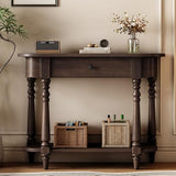 Amposei Small Curved Console Table 36-Inch Retro Farmhouse Wood Entry Sofa Table with Drawer & Storage Shelf for Living Room Hallway Entryway Furniture, Espresso Amposei