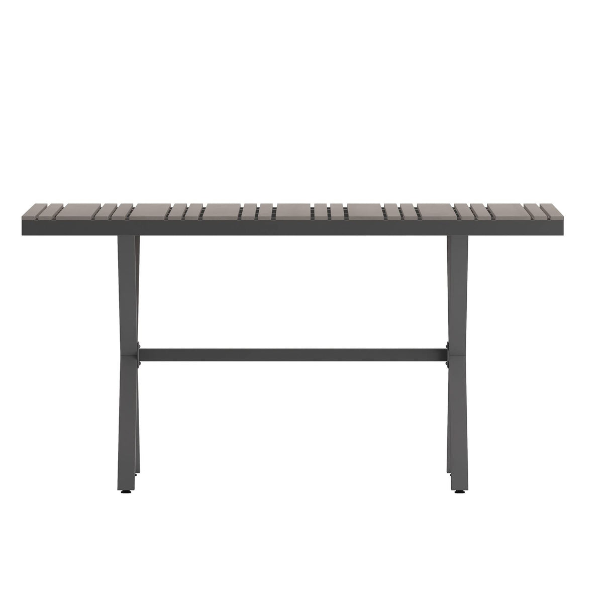 Flash Furniture Finch Commercial Grade X-Frame Outdoor Dining Table 59" x 35.5" with Faux Teak Poly Slats and Metal Frame, Gray/Gray Flash Furniture
