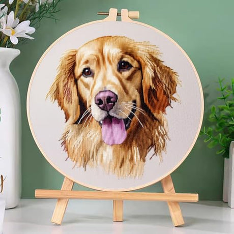 DIY Cross Stitch Kits Golden Retriever Easy for Beginners with Hoop 11CT Needlepoint Embroidery Counted Stamped Cross Stitch Set Craft Wall Decor 20x20cm(1) Generic