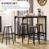 HOMCOM Rustic 5-Piece Counter Height Bar Table Set with 4 Stools - Industrial Brown Dining Ensemble HOMCOM