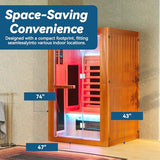 Woodbridge Infrared Home Sauna Room 2 Person Japanese Cedar Indoor Sauna with 7 Carbon Heaters, Red Light Therapy, Bluetooth Speaker, Intelligent Control Panel, Tempered Glass & Top Vent WOODBRIDGE