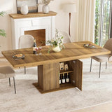 Zevemomo 62.99"-78.74" Expandable Dining Table with Storage, Extendable Dining Table for 6-10 People, Extra Hidden Storage for Tableware & Wine, Modern Farmhouse Table for Kitchen Living Room-Brown Zevemomo