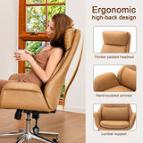 Glitzhome Modern Executive Office Chair, High Back PU Leather Ergonomic Computer Desk Chair, Adjustable Height Swivel Office Task Chair with Lumbar Back Support (Camel) Glitzhome