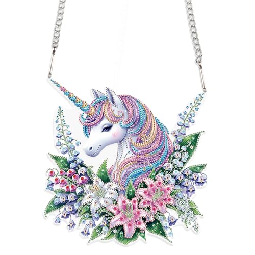 JISHSHAY Diamond Painting Hanging Unicorn Diamond Art Pendant Flower Gem Art Wind Chimes Gem Painting Hanging Pendant Mosaic Kits for Adults Windchimes Embroidery Kit Suncatchers Sun Catchers JISHSHAY