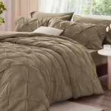 BEDELITE Light Brown Queen Comforter Set - 3 Pieces Boho Pintuck Bedding Comforter Sets, Lightweight Soft & Warm Bed Comforter Queen with 2 Pillowcases for All Season