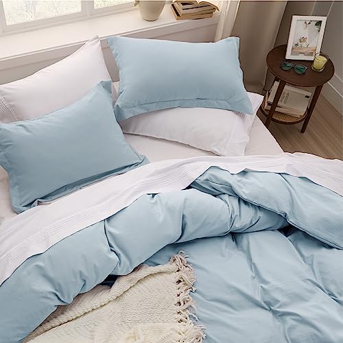 Bedsure Sky Blue Duvet Cover Twin/Twin XL Size - 2 Pieces Prewashed Cotton-Like Polyester Extra Soft Bedding Set, Includes 1 Twin Duvet Cover 68x90 In with Zipper Closure & 1 Pillow Sham, No Comforter Bedsure