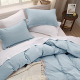 Bedsure Sky Blue Duvet Cover Twin/Twin XL Size - 2 Pieces Prewashed Cotton-Like Polyester Extra Soft Bedding Set, Includes 1 Twin Duvet Cover 68x90 In with Zipper Closure & 1 Pillow Sham, No Comforter Bedsure