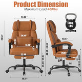 Ergonomic Office Chair with Footrest, 400lbs High Back Executive Home Office Computer Chair with Unique Ear-Shape Headrest for Neck Support,Brown Leather Office Chairs for Home Office Work Hihady