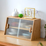 HollyHOME Small Bamboo Kitchen Pantry Sideboard with 2 Glass Doors and Adjustable Shelf, Freestanding Countertop Storage Cabinet for Bottles, Dish, Bowl, Console Dining Cupboard, Burlywood HollyHOME