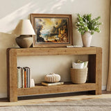 TRIBEWOOD Solid Wood Console Table with Storage, 63-Inch Farmhouse Entryway Table, 2-Tier Narrow Sofa Console Behind Couch, for Living Room, Hallway, Foyer, Rustic Brown TRIBEWOOD