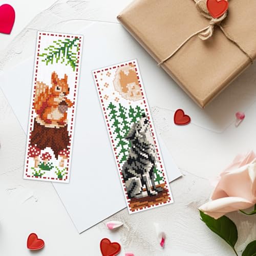 ACRNIGHEET 6 PCS Cross Stitch Bookmark Kit Animals Patterns DIY Stamped Embroidery Bookmark Kit DIY Bookmarks Crossstitch Kits Adul Stamped Embroidery Bookmarks with Instructions 11CT
