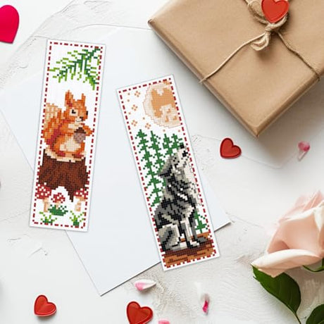 ACRNIGHEET 6 PCS Cross Stitch Bookmark Kit Animals Patterns DIY Stamped Embroidery Bookmark Kit DIY Bookmarks Crossstitch Kits Adul Stamped Embroidery Bookmarks with Instructions 11CT ACRNIGHEET