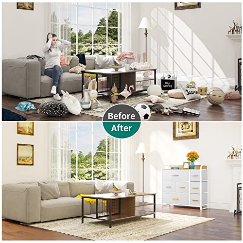 YITAHOME Dresser with 7 Drawers - Fabric Storage Tower, Organizer Unit for Bedroom, Living Room, Hallway, Closets - Sturdy Steel Frame, Wooden Top & Easy Pull Fabric Bins YITAHOME