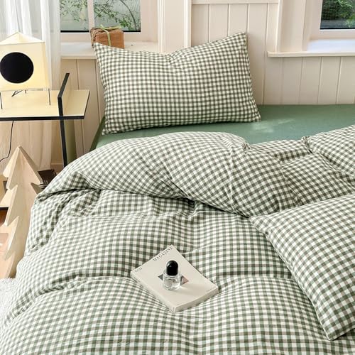 LifeTB Twin XL Comforter Set Green Gingham Comforter for Men Boys Geometric Plaid Comforter Set Grid Checkered Pattern Comforter with 2 Pillowcases Fluffy Soft Plaid Gingham Bedding Set Twin XL LifeTB