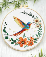 ERKOON Embroidery Kit for Beginners, Hummingbird and Flower Cross Stitch Set for Include Embroidery Cloth Hoops Threads for Craft Lover Hand Stitch (Colorful Hummingbird)