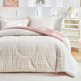 Joyreap 3pcs Floral Cotton Comforter Set for Girls, Pink Flower Stripes Boho Design, Twin Size Soft n Cozy Bedding Comforter Set for All Season- 68x88 inches Joyreap