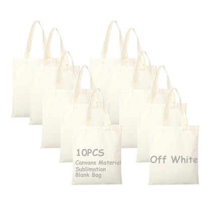 E-Found 10 Pcs Canvas Sublimation Tote Bags Blanks, Sublimation Blank Bag Resuable Washable Grocery Tote Bags for DIY Carry Books and Lunch Box