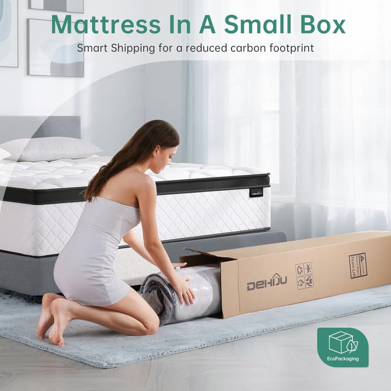 DEHIJU Queen Size Mattress, 10 Inch Hybrid Memory Foam Queen Mattress in a Box with Individual Pocket Spring for Motion Isolation & Pressure Relief, Medium Firm, CertiPUR-US DEHIJU