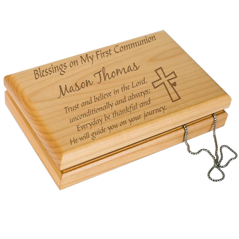 Engraved First Communion Valet Box, Personalized First Holy Communion Gifts for Boys & Girls, Wooden Box for Rosary Beads - WoodArtSupply