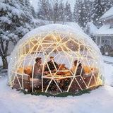 12FT Garden Dome Tent, Geodesic Dome Greenhouse with PVC Clear Cover, Waterproof Garden Bubble Dome Tent House with 2 x 10M Light Strings for Outdoor, Patio, Party (Green, 12.5FT/3.8M) MAPONEEN