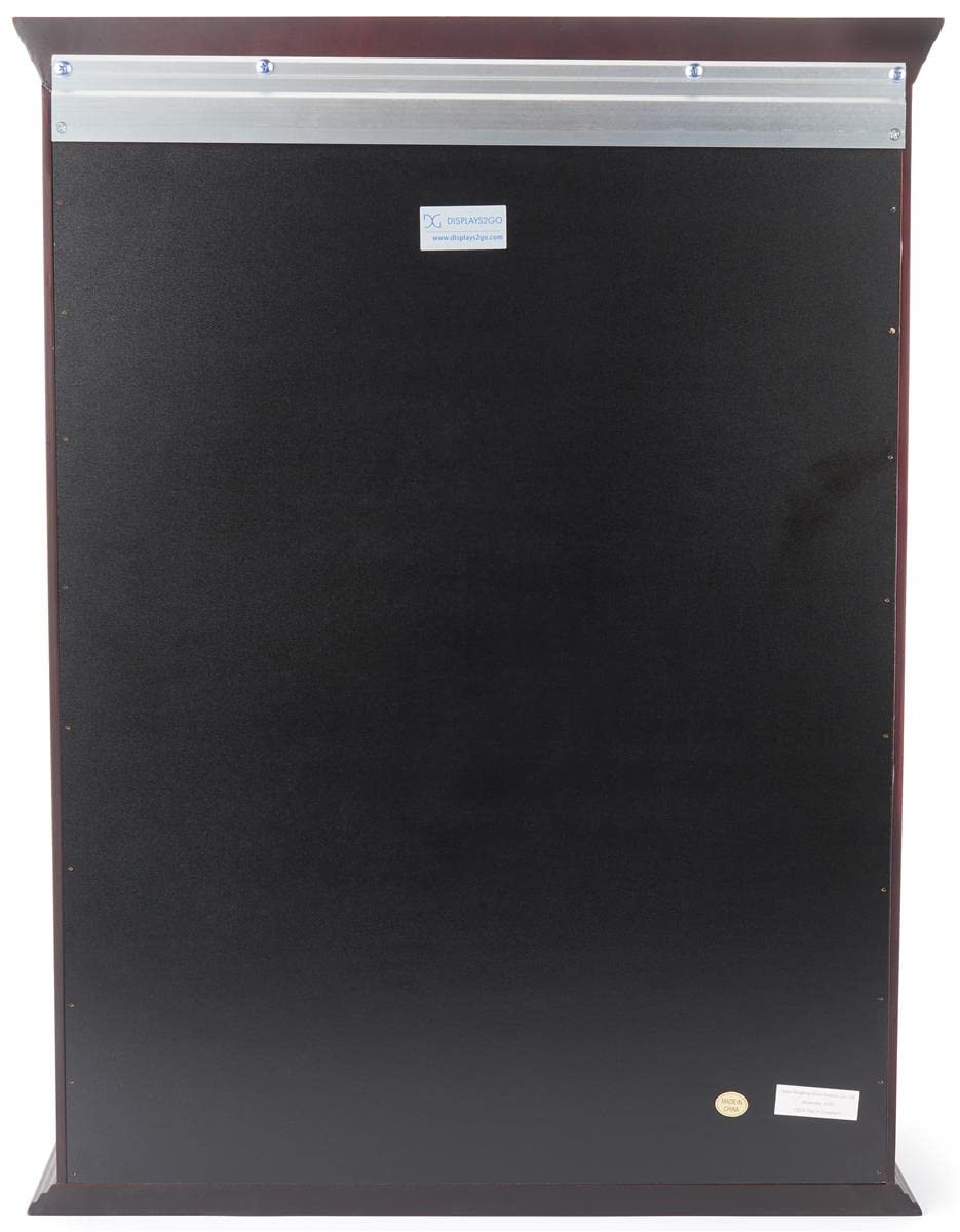 Displays2go 21" Countertop/Wall Mount Display Case, Adjustable Shelves, Locking - Mahogany (DCC2128MH2) Displays2go