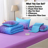 JQinHome Full Blue Purple Comforter Set, 6 Piece Bed in A Bag 3D Colorful Ombre Bedding Set for Girls Women (1 Comforter,2 Pillowcases,1 Flat Sheet,1 Fitted Sheet,1 Cushion Cover)(Blue Purple) JQinHome