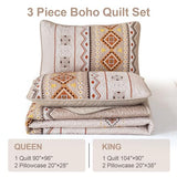 WONGS BEDDING Boho Beige Quilt Set Queen Size,Geometry Printed Bedspread Coverlet Set with 2 Pillowcases,Soft Bohemian Bedding Set Queen 96"×90" WONGS BEDDING