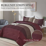 WONGS BEDDING Burgundy Comforter Set King, Reversible Burgundy Stripe Down Alternative Comforter for All Season,3 Pieces(1 Comforter+2 Pillowcases), Soft Microfiber Bedding Duvet Set 104”×90” WONGS BEDDING