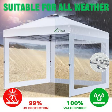 Acepic Clear Canopy Sidewalls for 10x10 Pop Up Tent, Transparent Window Curtain Cloth, 8 Mil PVC Enclosure Fabric with Zipper, 3Pack Sidewalls Only, (White) Acepic