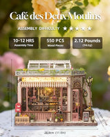 Wondyland Book Nook Kit - DIY Miniature House Diorama Dollhouse Kit, Booknook Tiny House Bookshelf Decor 3D Wooden Puzzle, Gifts for Adults, Teens, and Family(Café des Deux Moulins)