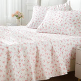 MUXHOMO King Size 4 Piece Sheet Set, Soft Breathable Bed Sheet Set for Bedroom with Deep Pocket Up to 16", Wrinkle-Free & Cooling Bedding for Oeko-TEX Certified - Blossoms Pink MUXHOMO