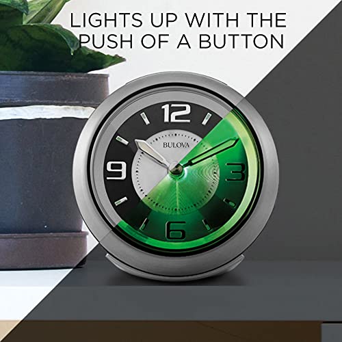 Bulova - 3.75" W x 3.75" H B5027 Lite Night Alarm Clock | Brushed Silver-Tone Case | Illuminated Dial | Luminous Hands | Quiet Sweep | Snooze Function Bulova