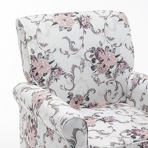 Container Furniture Direct Classic Accent Armchair with Birch Wood Frame and Comfortable Rolled Armrests, Arm Chairs for Living Room, Bedroom and Office Decor, 03 Printed Fabric Container Furniture Direct