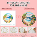 Zhenqing Beach Landscape Embroidery Kit, Seaside Floral Craft Set with 20cm Hoop, Printed Design on 29x29cm Cotton Fabric, DIY Coastal Wall Art (JC0027)