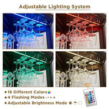 OKD Corner Bar Storage Cabinet, 72" Tall Farmhouse Wine Bar Cabinet w/Barn Door & Adjustable Shelf, Home Bar Cabinet w/LED Light & Glass Rack for Dining Room, Living Room, Kitchen, Dark Rustic Oak OKD