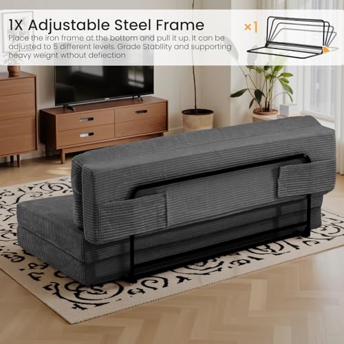 feliz home Convertible Sofa Bed with Metal Frame, Boneless Loveseat Sleeper Sofa Futon Sofa Bed Foldable Full Size Mattress for Living Room, Guest Room feliz home