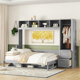 Ball & Cast Murphy Bed Queen Size Wall Beds with Closet and Storage Drawers,Wood Hideaway Platform Bedframe w/Lock,can be Folded,Easy Assembly,for Kids Bedroom,Student Dorms,Gray Ball & Cast