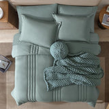 Monbix Queen Comforter Set - 7 Pieces Sage Green Bed in a Bag Queen Bedding Sets with Comforters, All Seasons Comforter Bed Set with Sheets,Pillowcases & Shams Monbix