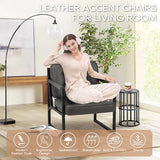 COLAMY Accent Chairs Set of 2, Modern Accent Arm Chairs for Living Room, Comfy Leather Armchairs with Metal Legs for Bedroom Reception Room, Grey COLAMY