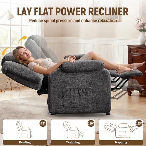 Korser Power Recliner Chair, Living Room Chairs for Adults, Oversized Electric Recliner with Side Pockets, Chenille Fabric Reclining Chair for Living Room, Bedroom