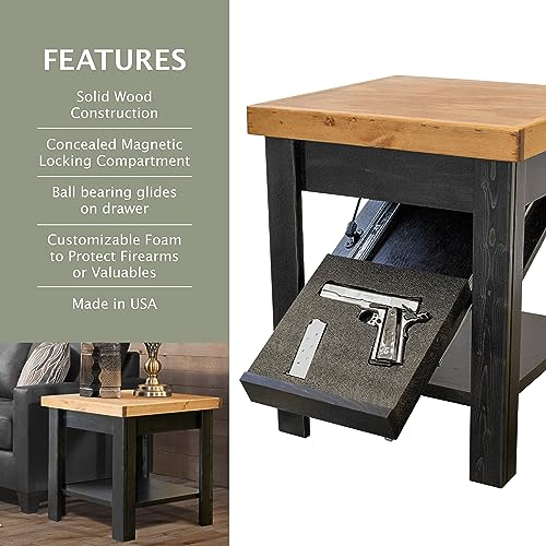 American Furniture Classics Gun Concealment Nightstand End Table, Chic Black with Honey Top American Furniture Classics
