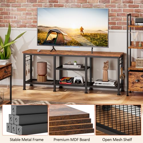 Furologee TV Stand for TVs up to 55 Inch, Entertainment Center with Open Storage Shelves, TV Media Console Table with Soundbar Shelf for Living Room, Bedroom, Rustic Brown Furologee