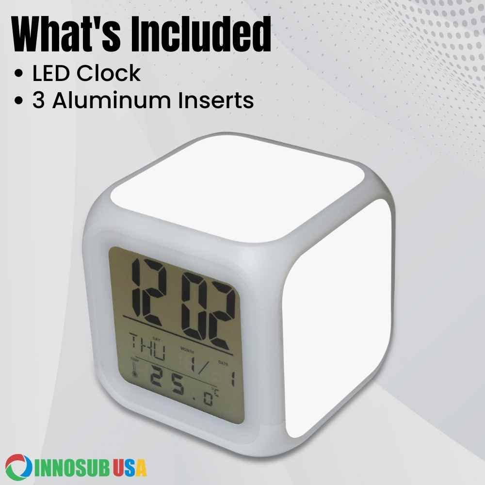 INNOSUB USA Sublimation Blanks Led Clock – LED Color Changing Digital Alarm Clock for Sublimation Printing Comes with 3 Pcs Insert Aluminum of 3.11x3.11 Personalized Sublimation Clock, DIY Photo INNOSUB