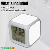 INNOSUB USA Sublimation Blanks Led Clock – LED Color Changing Digital Alarm Clock for Sublimation Printing Comes with 3 Pcs Insert Aluminum of 3.11x3.11 Personalized Sublimation Clock, DIY Photo INNOSUB