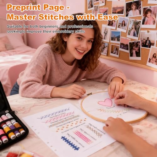 Udihch Embroidery Stitch Book Kit for Beginners, Embroidery Kit Set with 6-Inch Hoops, Portable Sewing Kit (86 Pcs), Includes Embroidery Thread and Needle Accessories, The Stitch Book, 2026 New DIY