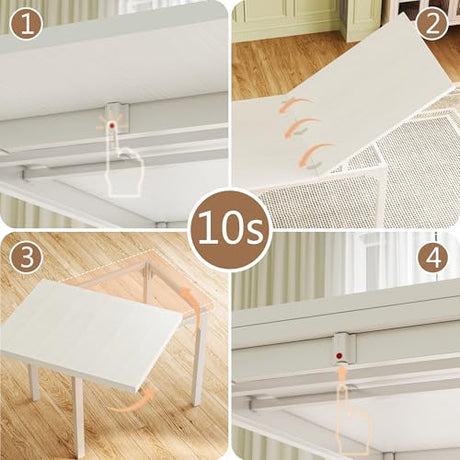 7-Piece Dining Table Set for 4-6, Extendable Kitchen Table Cushion Chairs Set of 6 with 6 Chairs, Rectangle Dining Table with Metal Frame & MDF Board, Folding for Small Apartment Saving Space, White HUAHUU