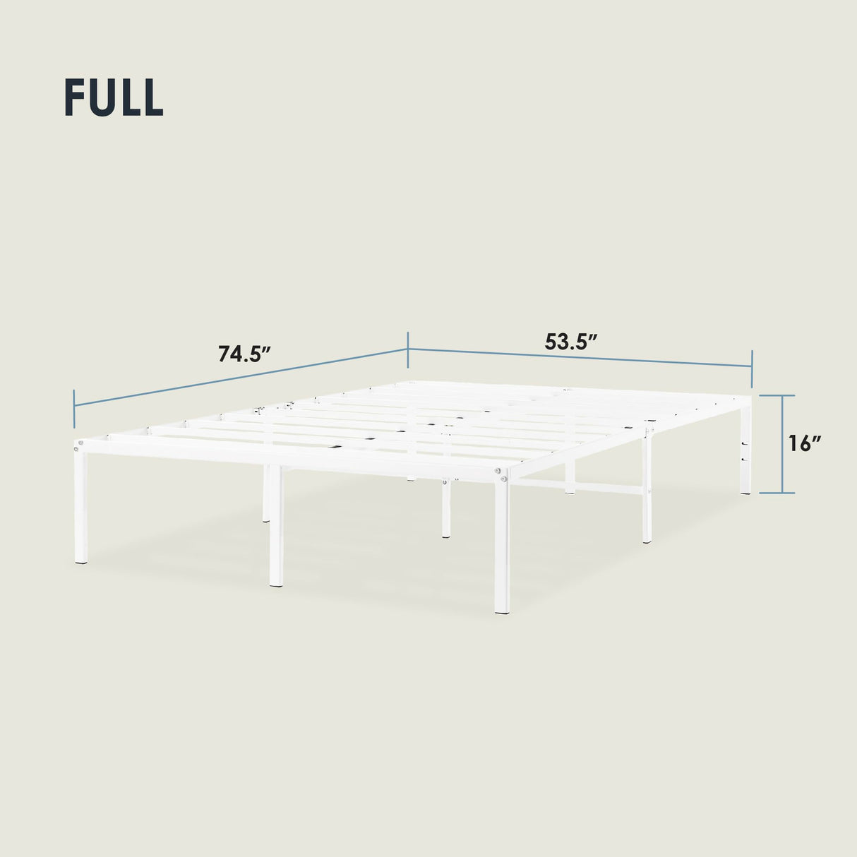 Best Price Mattress 16 Inch Metal Platform Bed Frame, Heavy Duty Steel Slats, White, Full Best Price Mattress