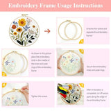 Zhenqing Sunflower and Daisy Embroidery Kit for Beginners, Rustic Floral Craft Set with 20cm Hoop, Printed Pattern on 29x29cm Cotton Fabric, DIY Garden Wall Art (C0127)